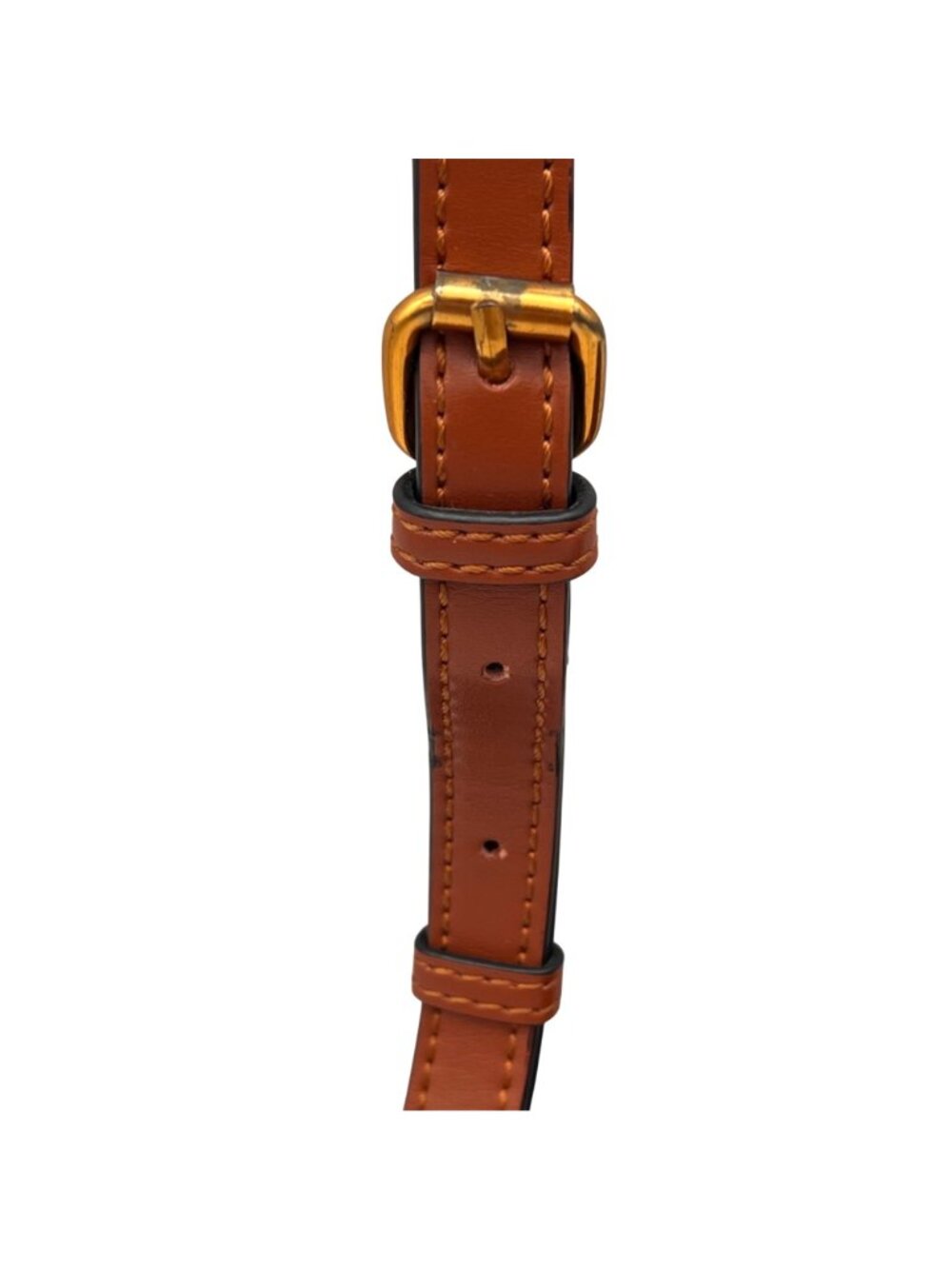 Round Leather Crossbody Bag With Gold Handles And Adjustable Strap Brown & Suede - Picture 13 of 14